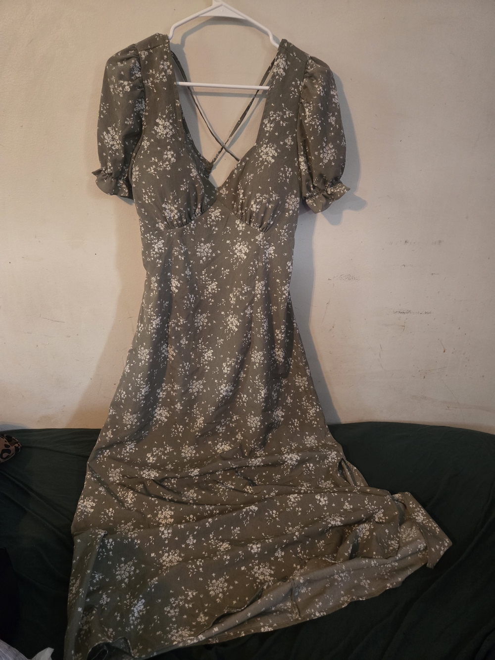 Inspired Hearts Olive Green Floral Maxi Dress with Crisscross Back